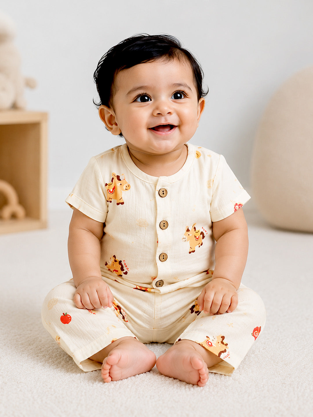 Happy Horse Baby Co-ord Set | 100% Muslin Cotton | Half Sleeve Top & Full Pants | 0–18 Months