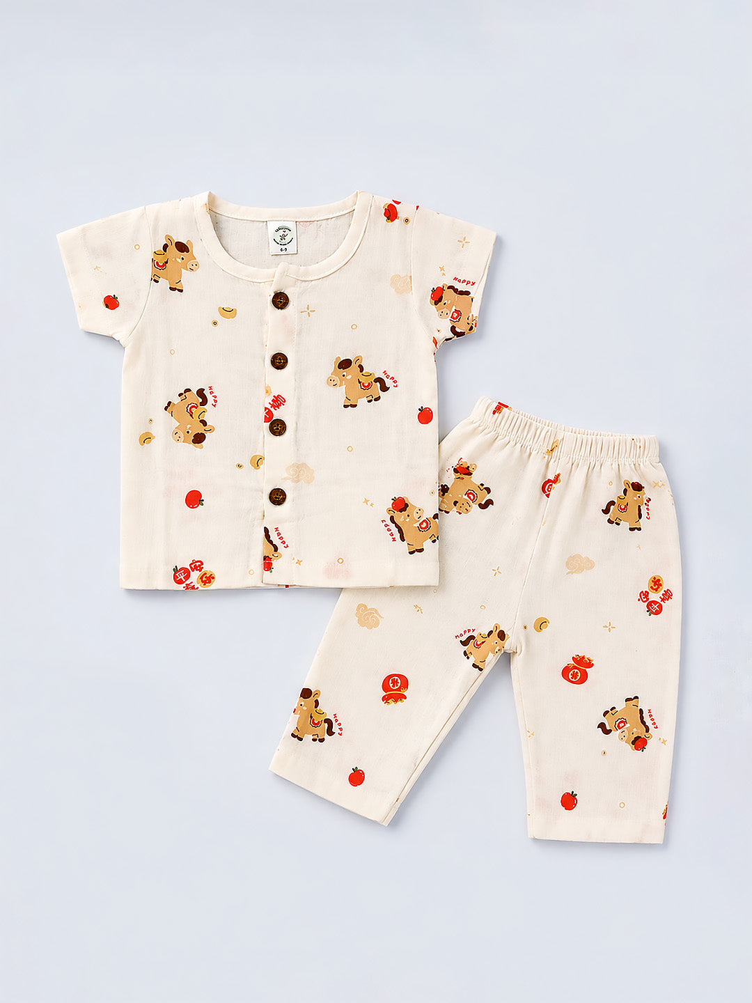 Happy Horse Baby Co-ord Set | 100% Muslin Cotton | Half Sleeve Top & Full Pants | 0–18 Months