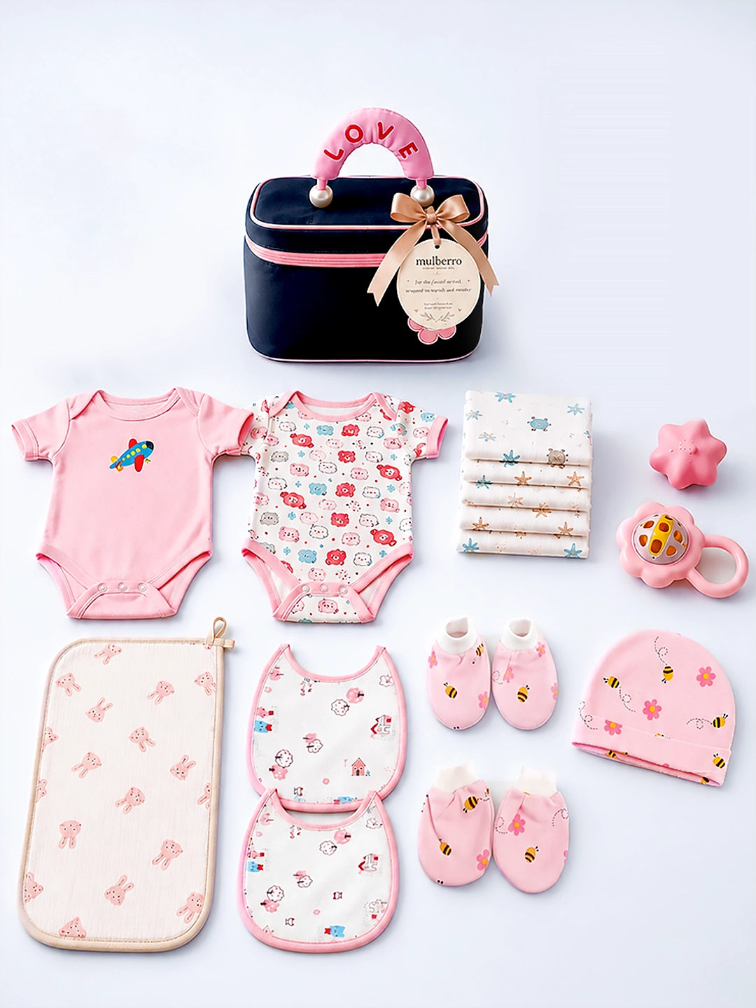 Newborn | Welcome Baby | 18-Piece Pure Cotton | Blue Organizer Pouch  Gift Set | 0–3 Months
