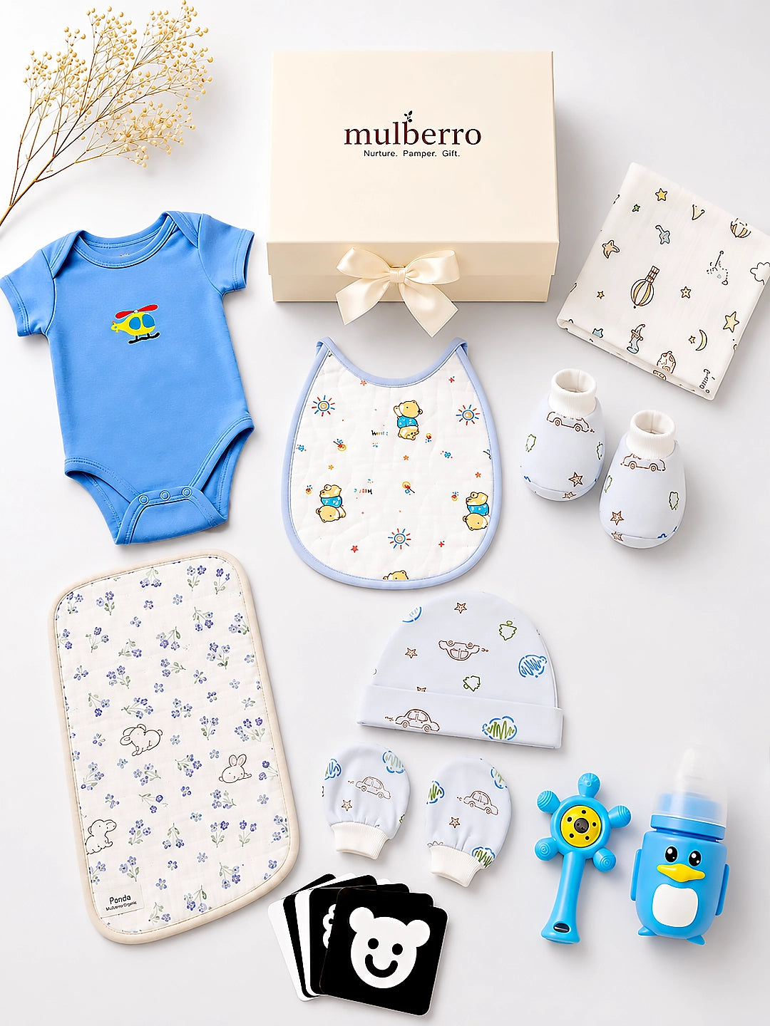Newborn |  Growing Baby | Naming Ceremony | 14-Piece  Baby Boy Gift Set | White Box | 0–6 Months