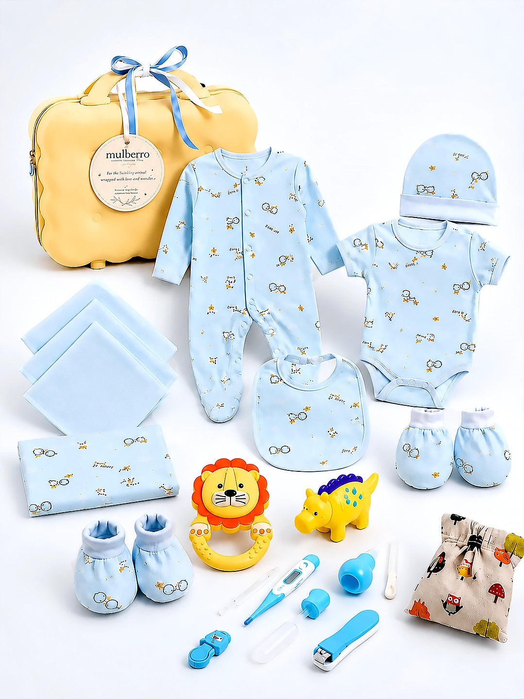 Newborn | Welcome Baby | 23-Piece Pure Cotton | Cute Be Brave | Yellow Suitcase | 0–3 Months