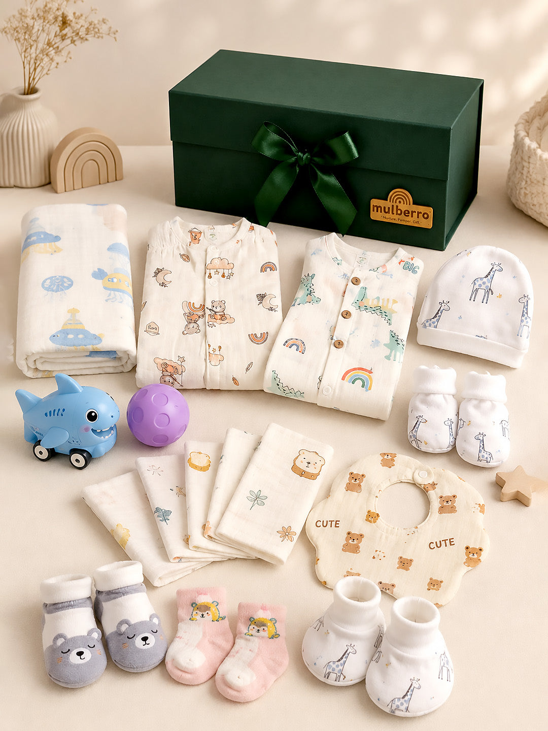 24-Piece Muslin Essentials Newborn Baby Gift Hamper | 100% Cotton Muslin | Unisex | 0–12 Months