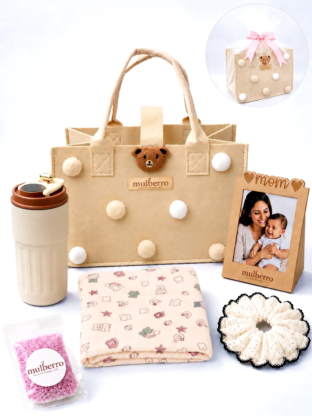 New Mom 6-Piece Baby Shower Gift Hamper | Felt Tote Bag