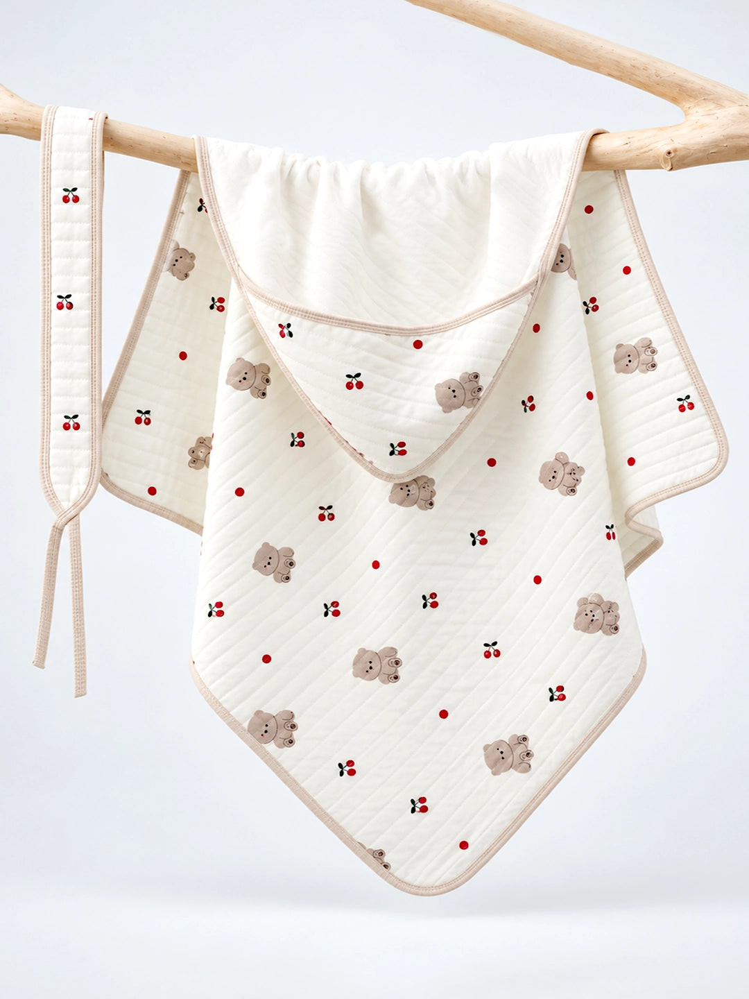 Cherry Bear Ivory 6-Layer Muslin Cotton Baby Swaddle Blanket | 4-in-1 | 85×85 cm