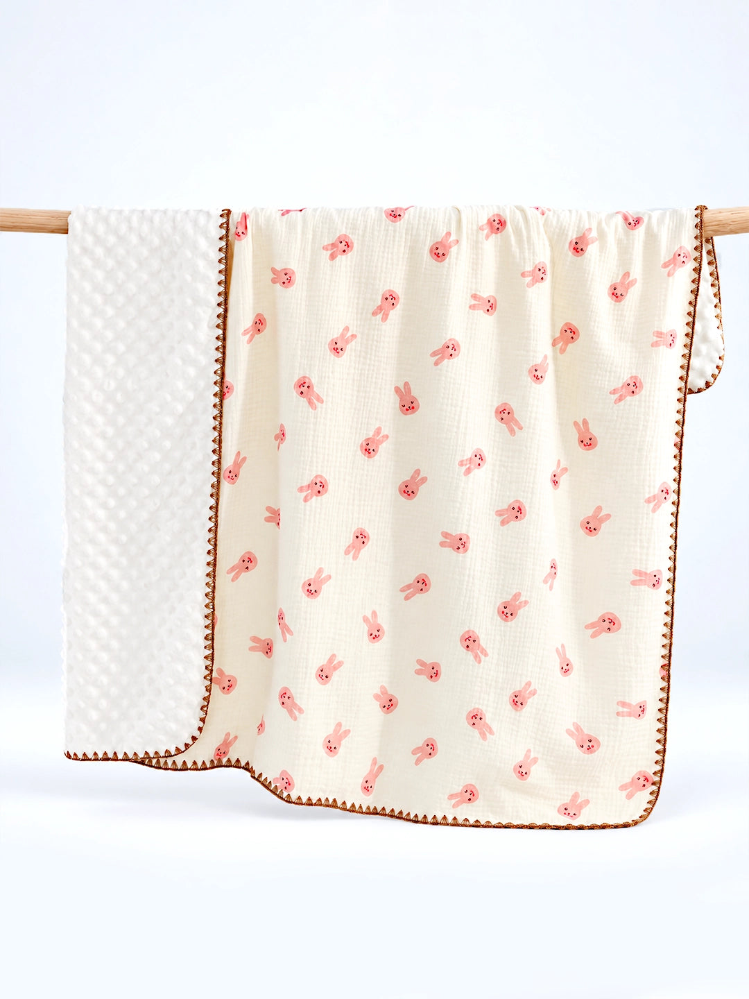 Pink Bunny Hop Super Soft Muslin Cotton Baby Blanket | All-Season | 102×102 cm