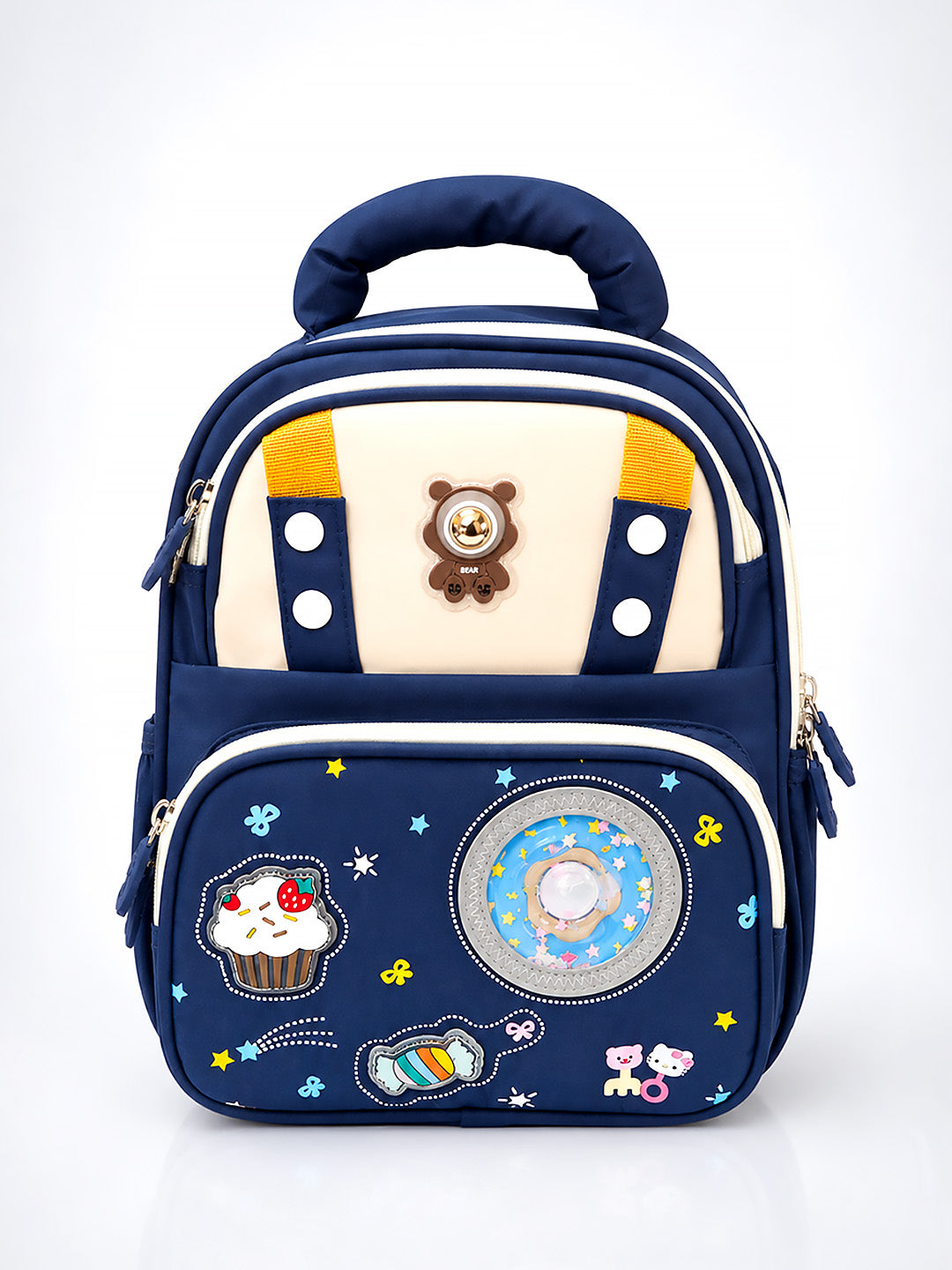 Navy Blue Kids Backpack with LED Bear Light & Candy Patch Design for Boys & Girls