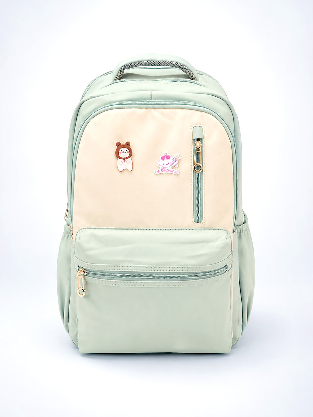 Mint Green Kids School Backpack with Cute Pins – Spacious & Lightweight