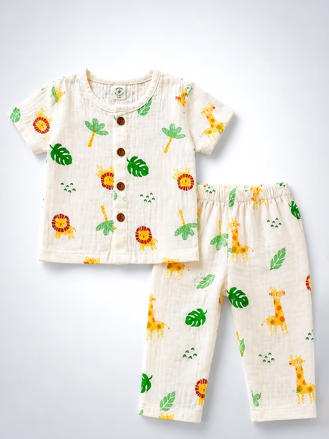 Safari Jungle Baby Pyjama Set | Muslin Cotton | Half Sleeve Top & Full Pants