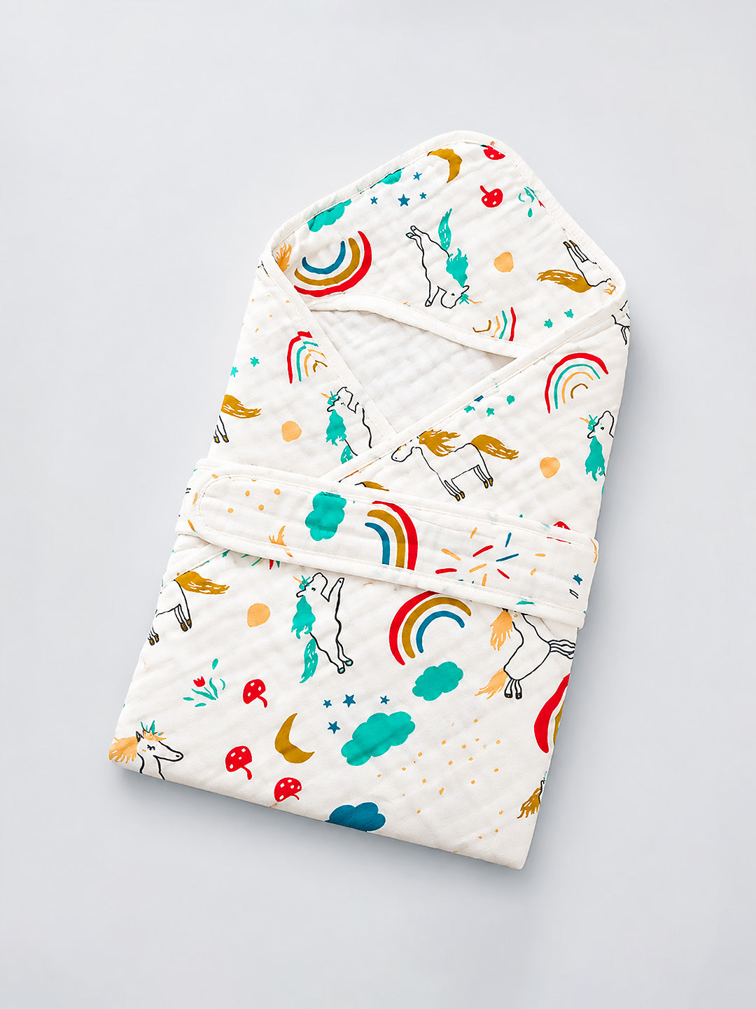 Unicorn Rainbow Hooded Swaddle Blanket | 6-Layer Muslin Cotton | Newborn & Baby
