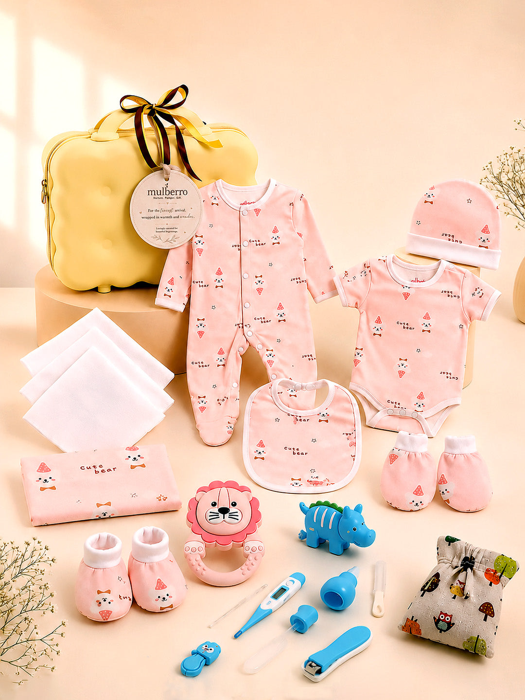 23-Piece Newborn Baby Gift Hamper | Pure Cotton | Yellow Suitcase | 0–3 Months