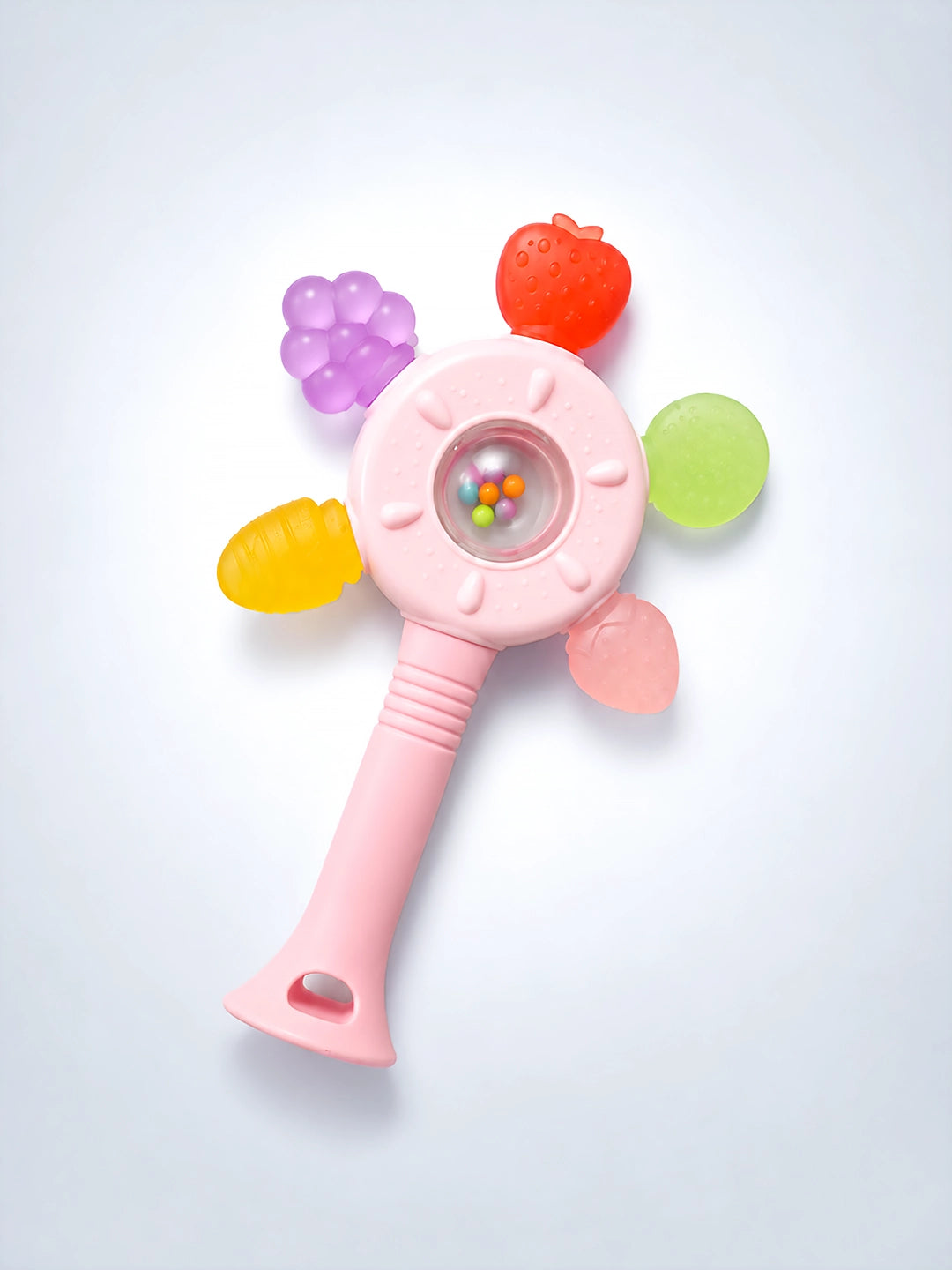Pink Fruit Multi-Texture Baby Teether Rattle | 5 Teething Surfaces | 0+ Months