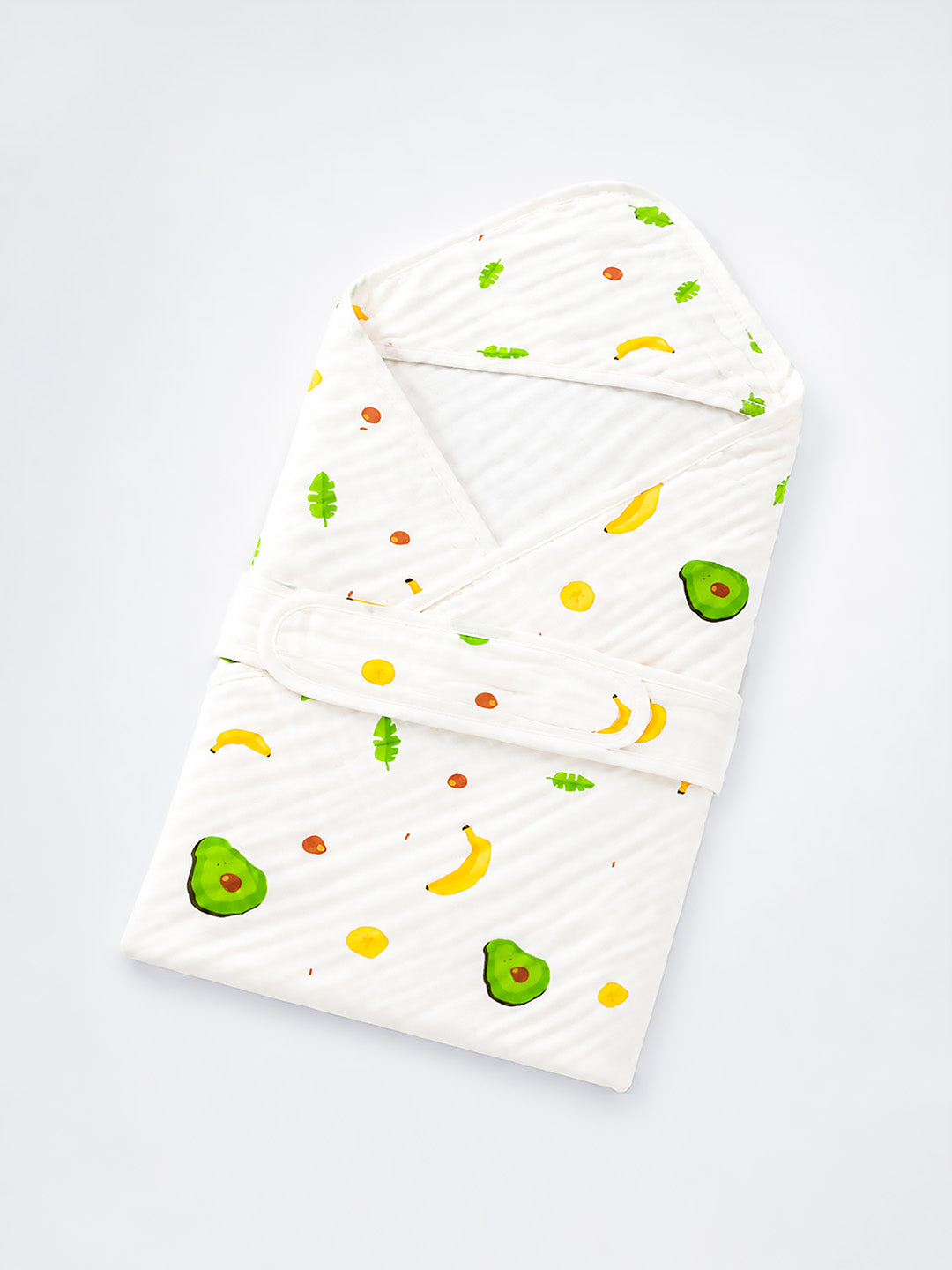 Avocado & Banana Hooded Swaddle Blanket | 6-Layer Muslin Cotton | Newborn Wrap