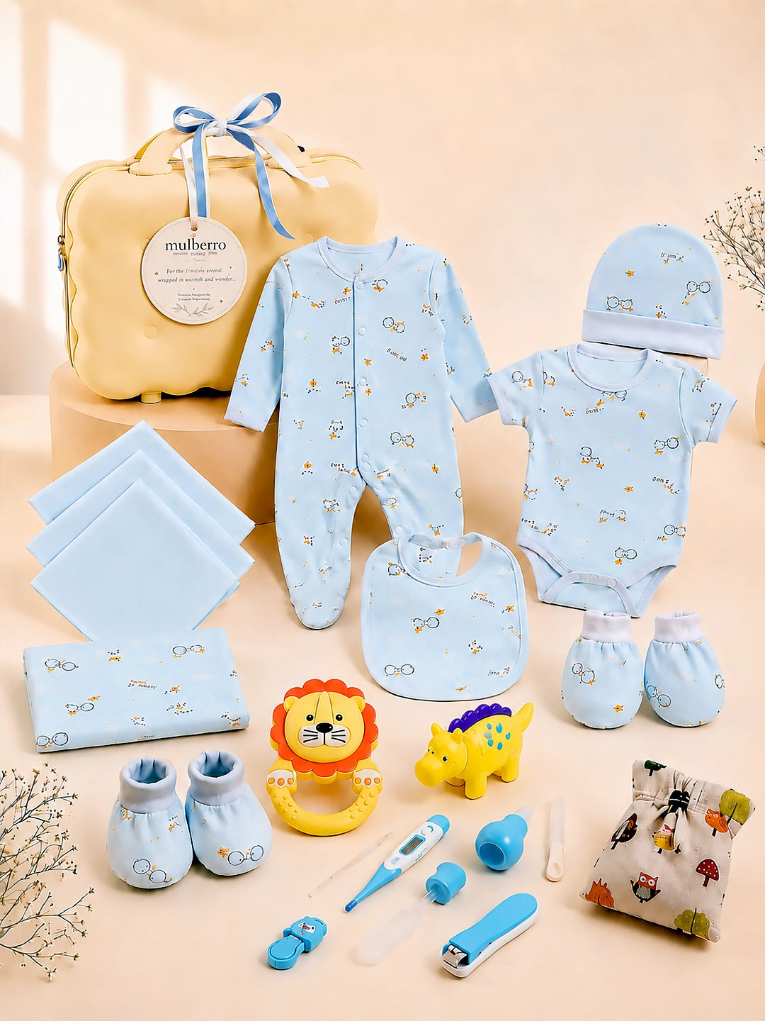 22-Piece Newborn Baby Gift Hamper | Pure Cotton | Yellow Suitcase | 0–3 Months