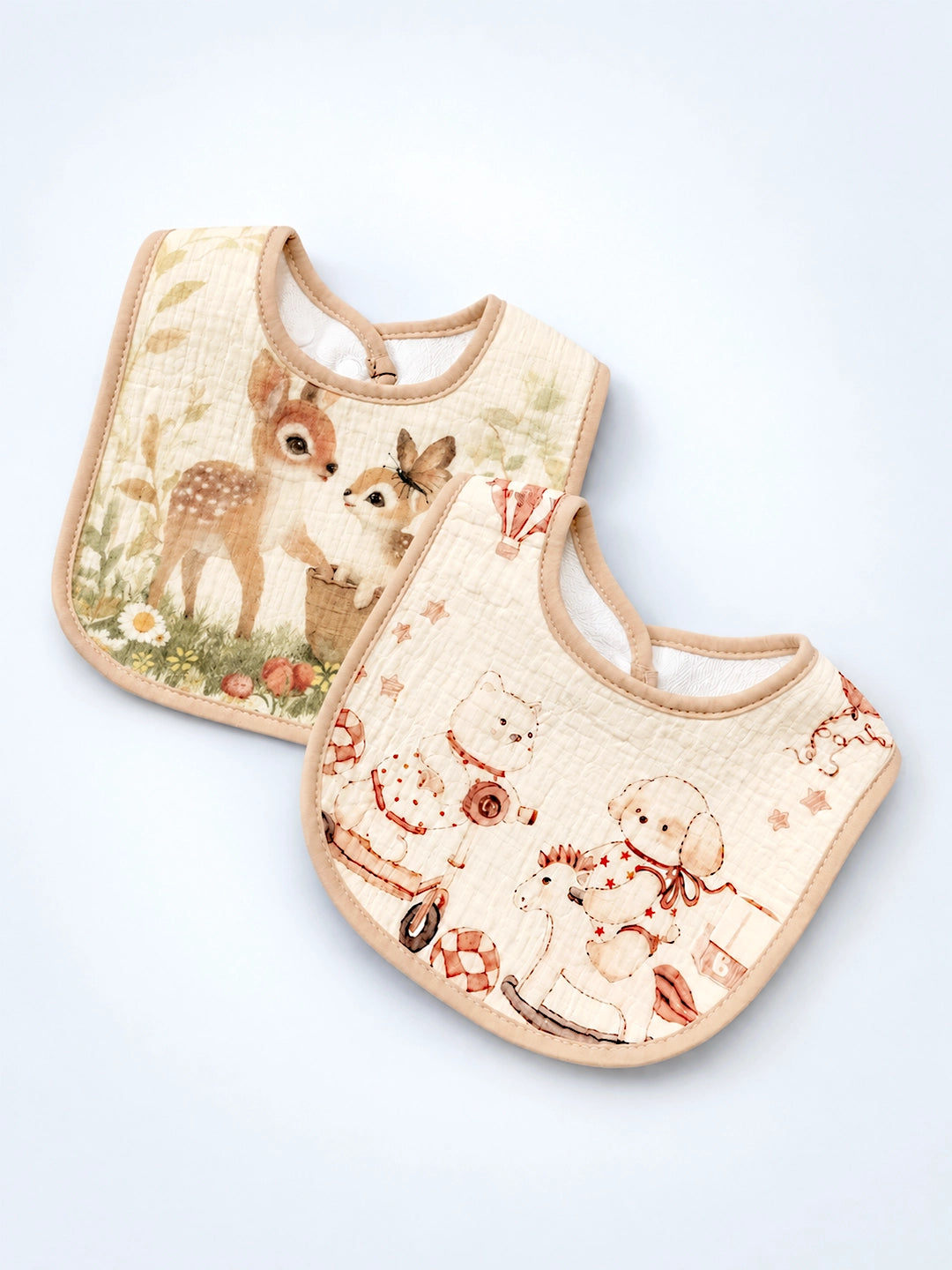 Waterproof Muslin Bib |Toy Bear &  2-Piece Organic Muslin Cotton Baby Bibs | Snap Closure