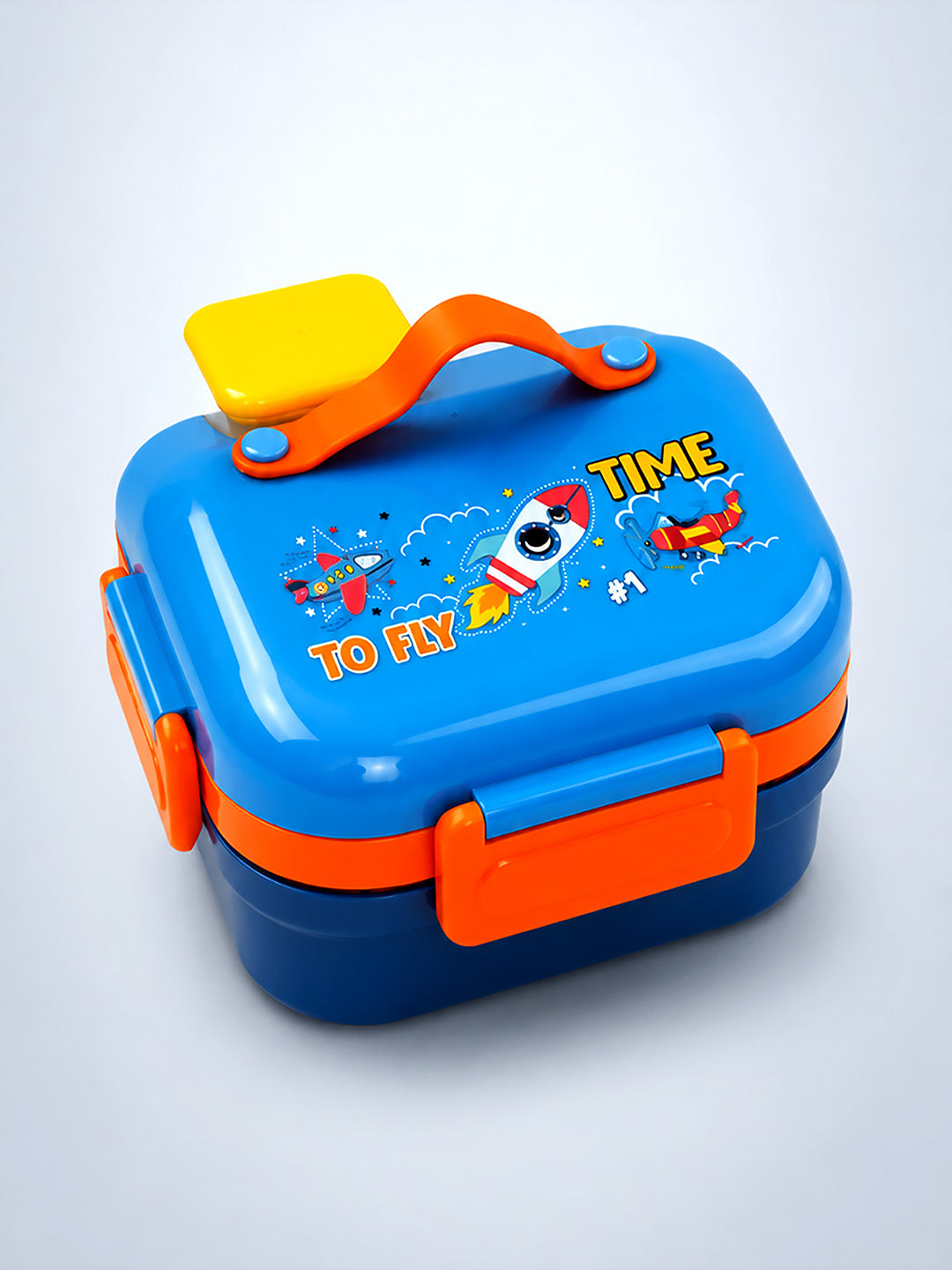 Rocket "To Fly Time" 2-Tier Kids Lunch Box | Stainless Steel | Leak-Proof | Spoon & Sauce Box Included