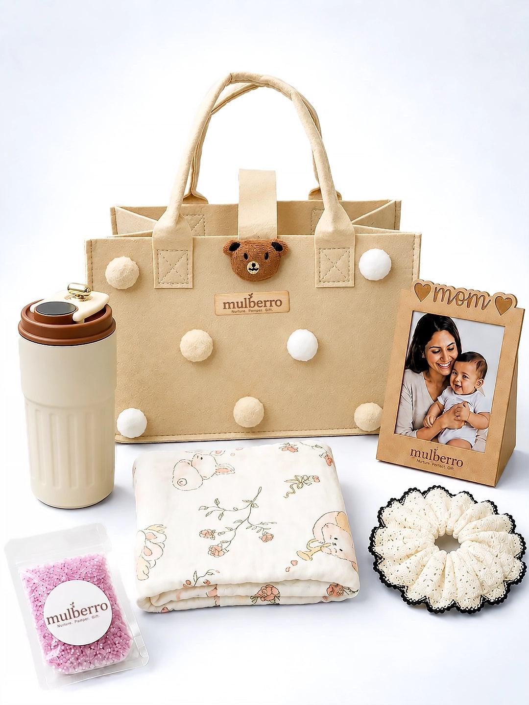 New Mom 6-Piece Baby Shower Gift Hamper | Felt Tote Bag