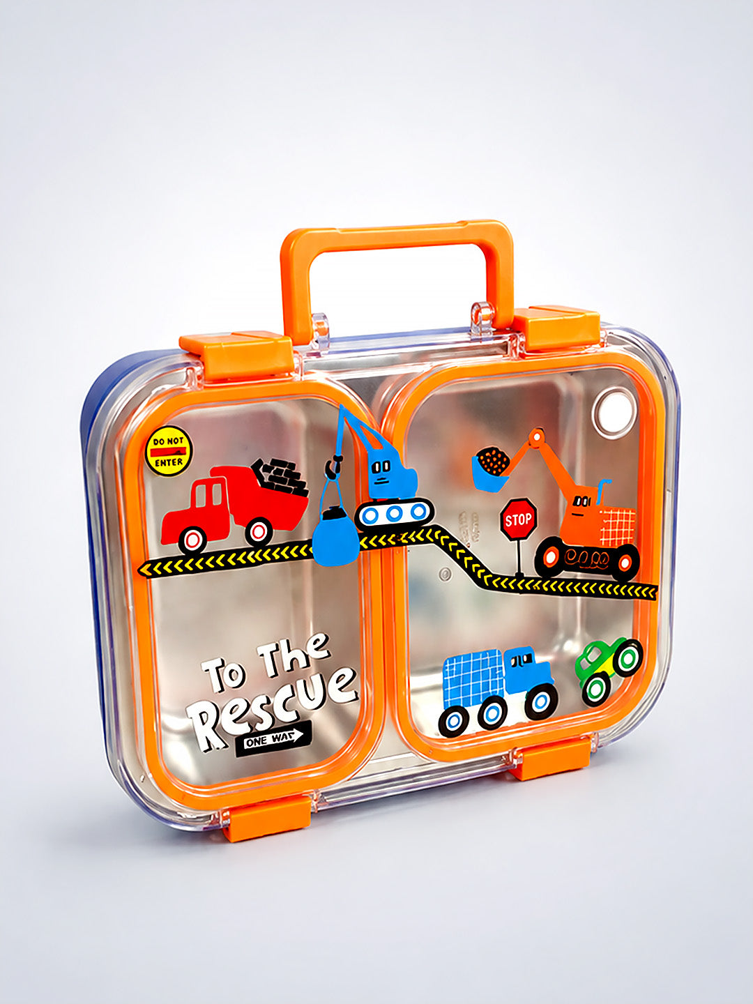 Kids Stainless Steel Lunch Box – Construction Trucks "To The Rescue" | Leakproof Bento Box with Cutlery