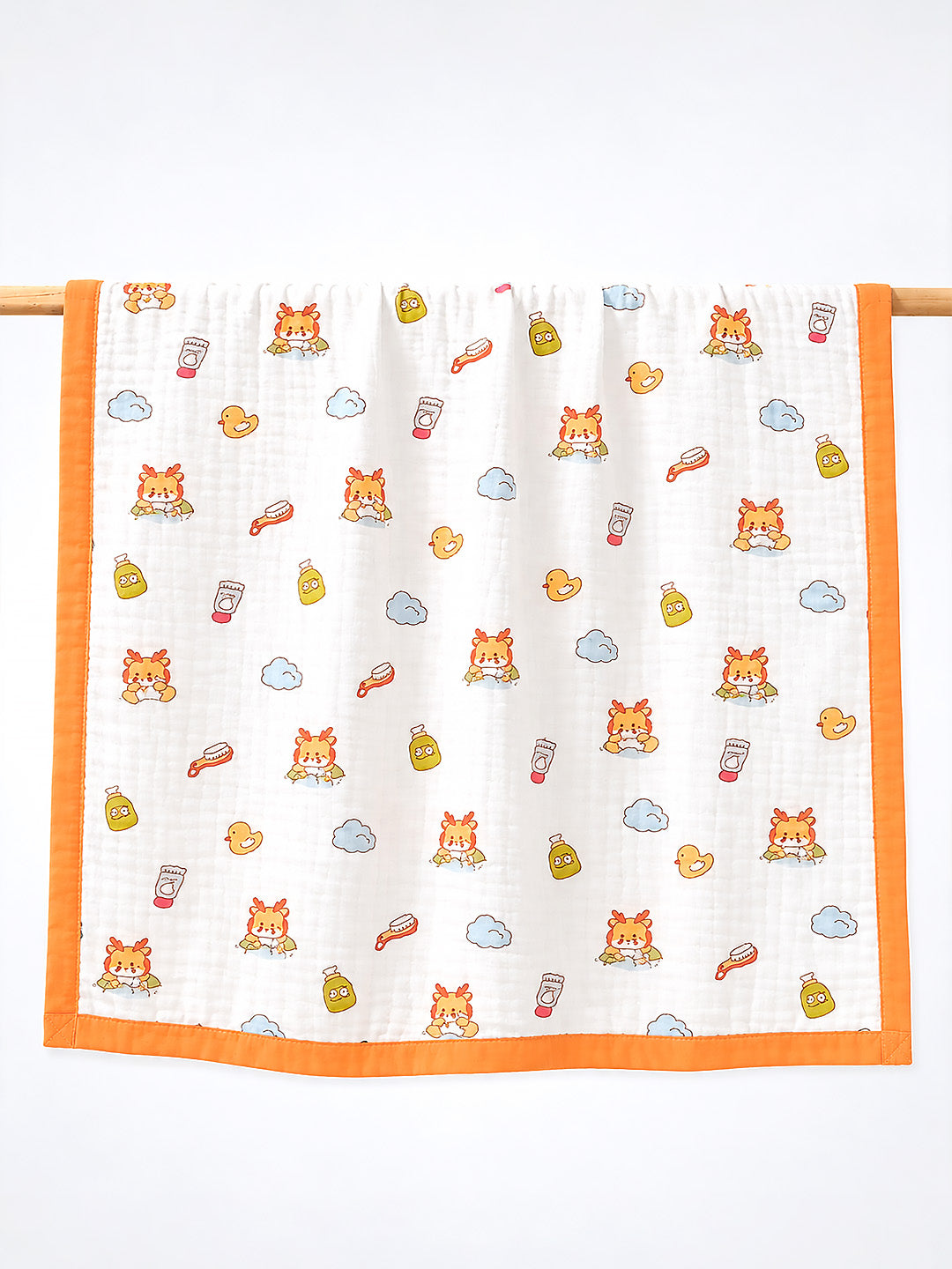 Bath Time Lion 6-Layer Muslin Cotton Baby Blanket | All-Season | 110×110 cm