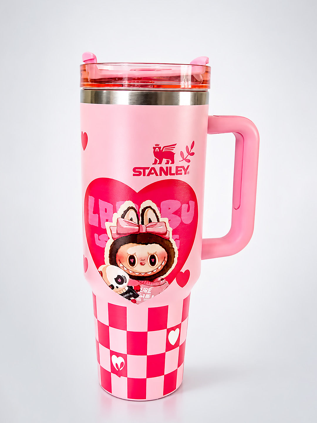 Pink Labubu Love Heart Stainless Steel Tumbler | Slide Lid & Reusable Straw