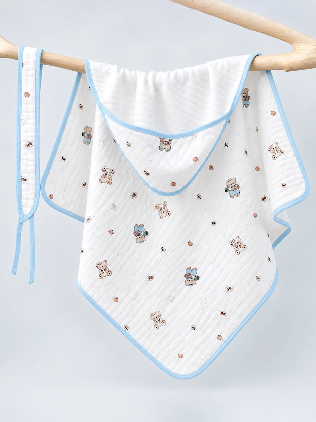 Little Doctor Bear Blue 6-Layer Muslin Cotton Baby Swaddle Blanket | 4-in-1 | 85×85 cm