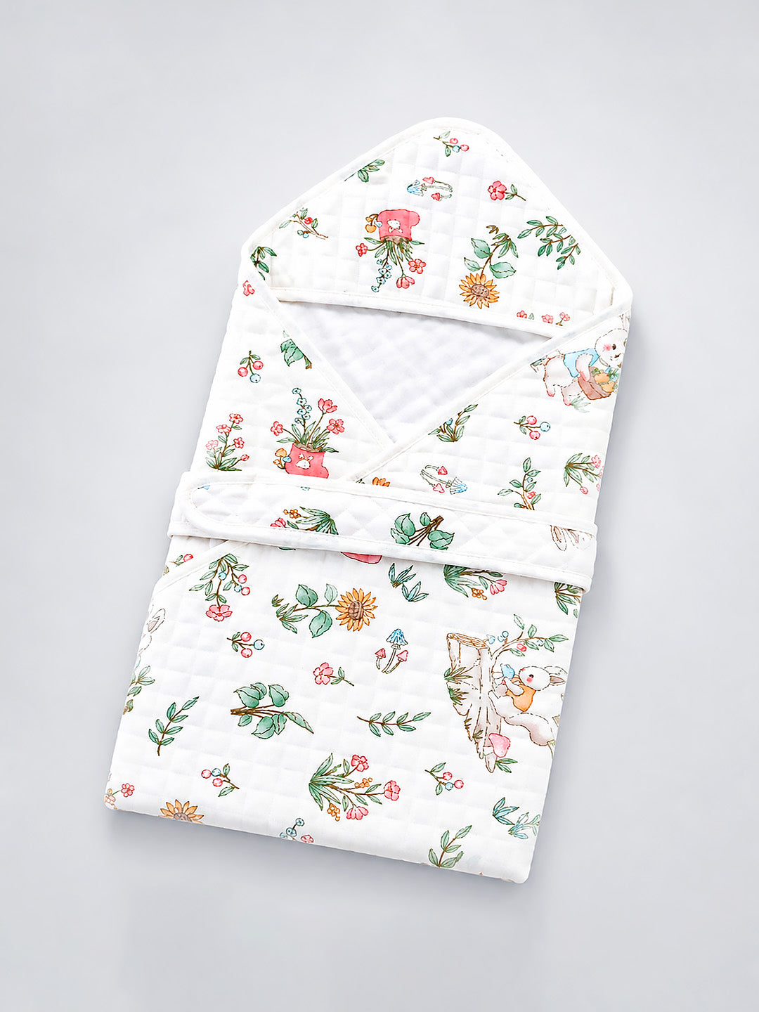 Garden Bunny 6-Layer Muslin Cotton Hooded Baby Swaddle Blanket | All-Season
