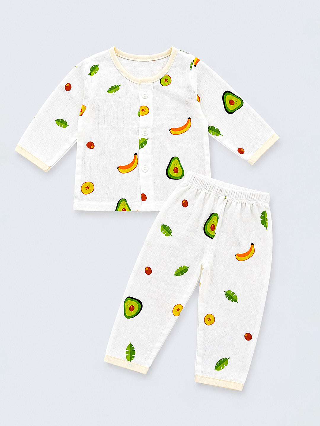 Fruity Fun Baby Co-ord Set | Muslin Cotton | Full Sleeve Top & Full Pants | 0–12 Months