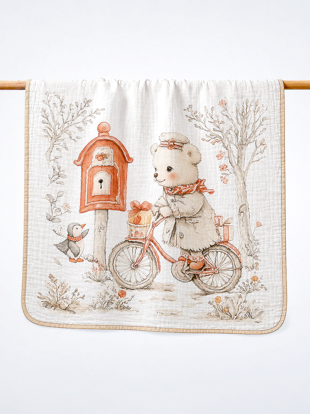 Postman Bear 6-Layer Muslin Cotton Baby Blanket | All-Season | 102×102 cm