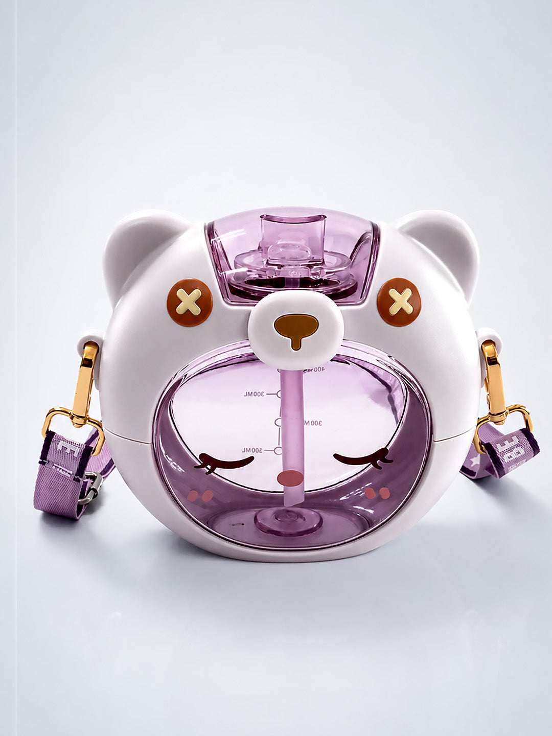 Cute Bear Kids Water Bottle — 630ml | Flip Lid, Straw & Crossbody Strap