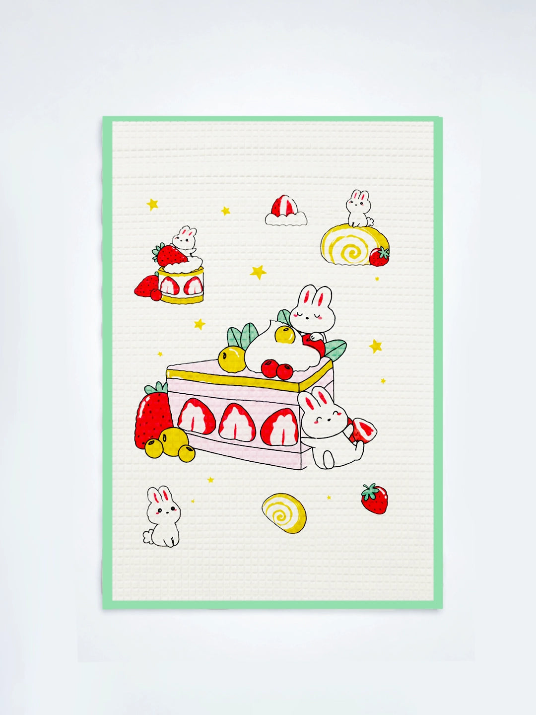 Baby Massage & Play Mat | Strawberry Bunny Print | Green | Waterproof Natural Latex