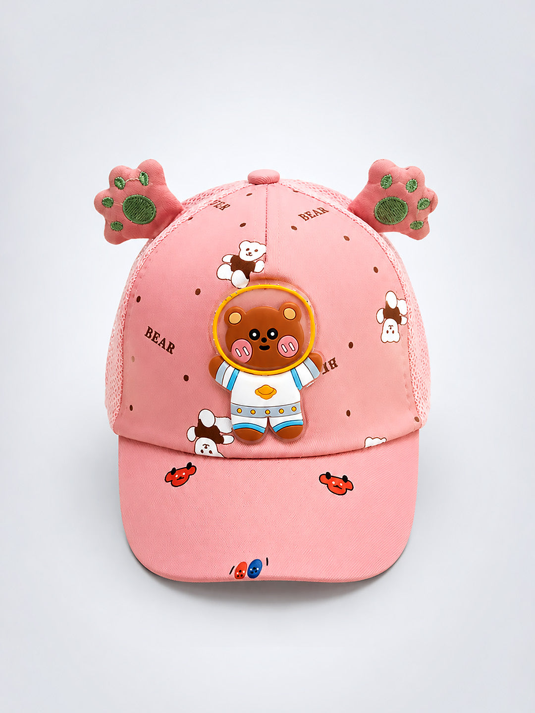 Pink 3D Space Bear Kids Cap | Bear Paw Ears | Adjustable Snapback | Girls 2–6 Years