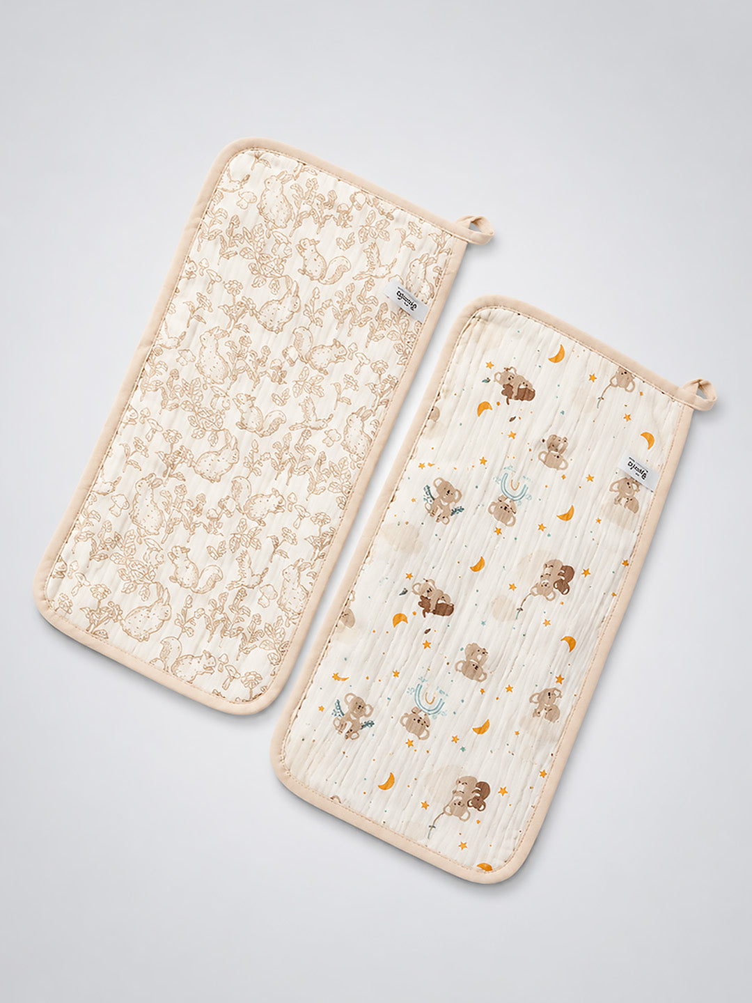 Koala & Squirrel Print 2-Piece Muslin Cotton Baby Burp Cloths | Super Absorbent | Newborn Burp Cloth