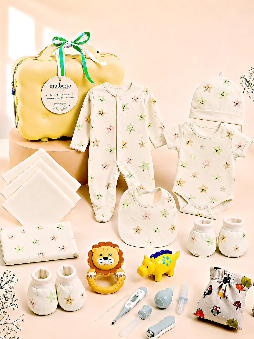 Happy Stars 23-Piece Newborn Baby Gift Hamper | Pure Cotton | Unisex | 0–3 Months