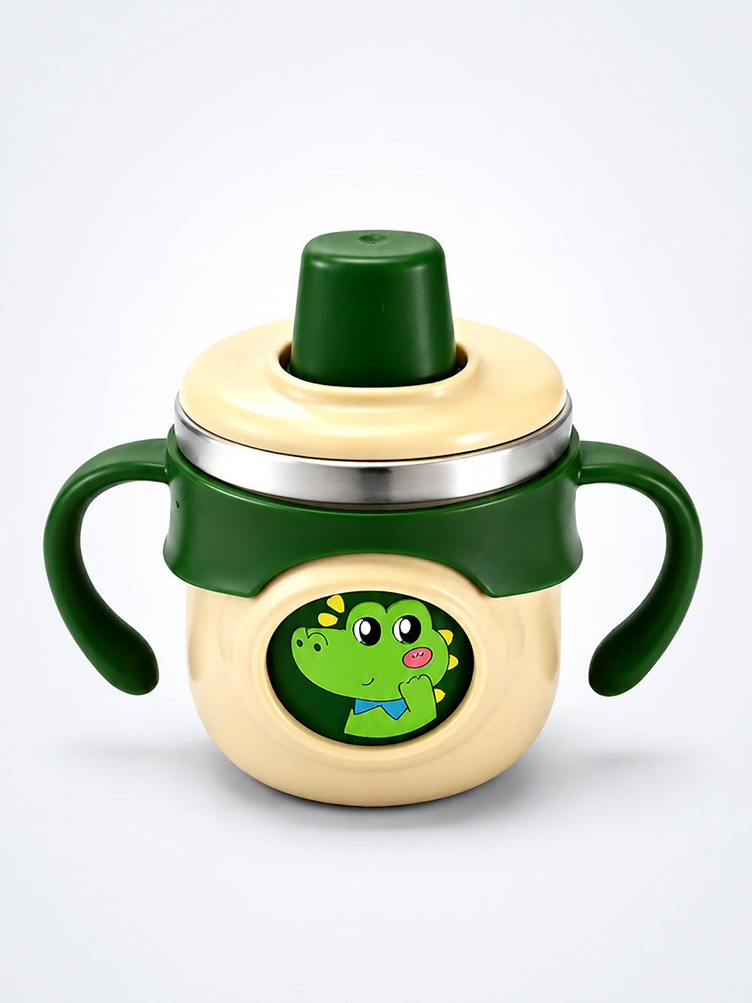 Dinosaur Stainless Steel Sipper Bottle for Babies & Toddlers — 250ml | Spill-Proof Spout & Dual Handles