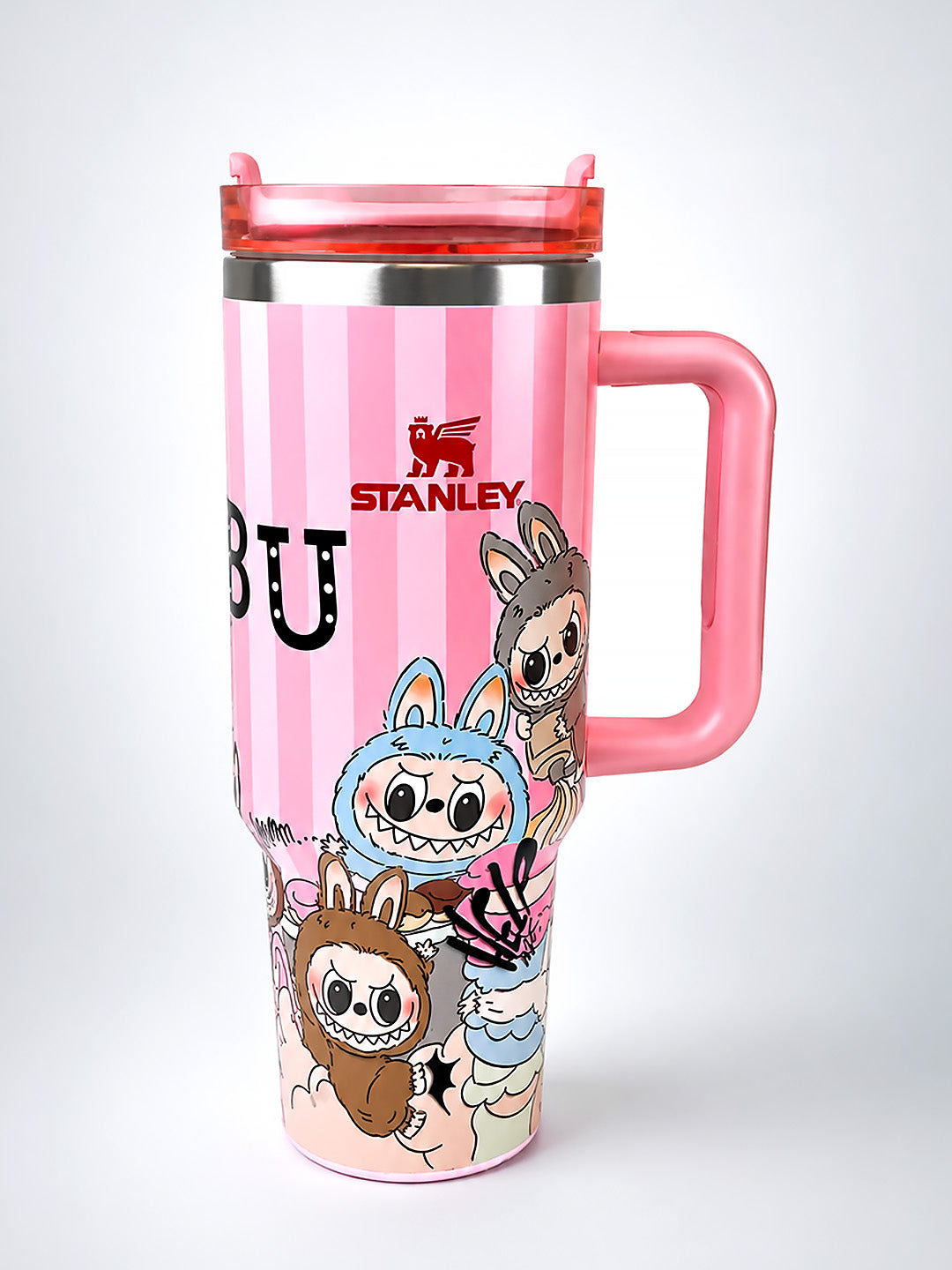 Pink Labubu Stainless Steel Kids Tumbler — 40oz / 1.18L | Straw Lid & Handle