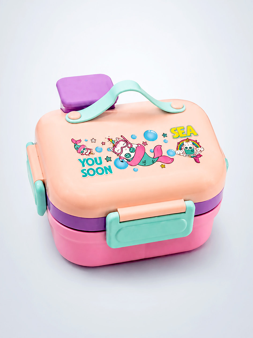 Mermaid Unicorn 2-Tier Kids Lunch Box | SUS304 Stainless Steel | Leak-Proof | Spoon & Sauce Box Included