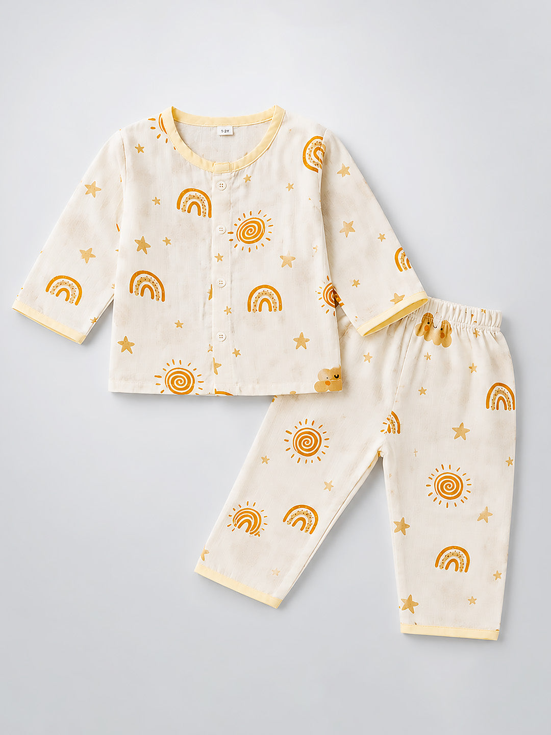 Sunshine & Rainbow Baby Pyjama Set | Muslin Cotton | Full Sleeve Top & Full Pants | 1 Yrs