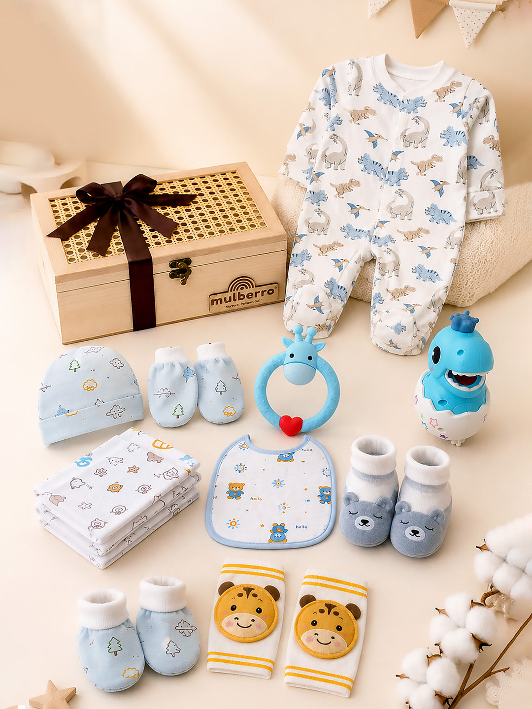 18-Piece Crawling Baby Gift Hamper | Pure Cotton | Knee Pads & Teether | 6–12 Months