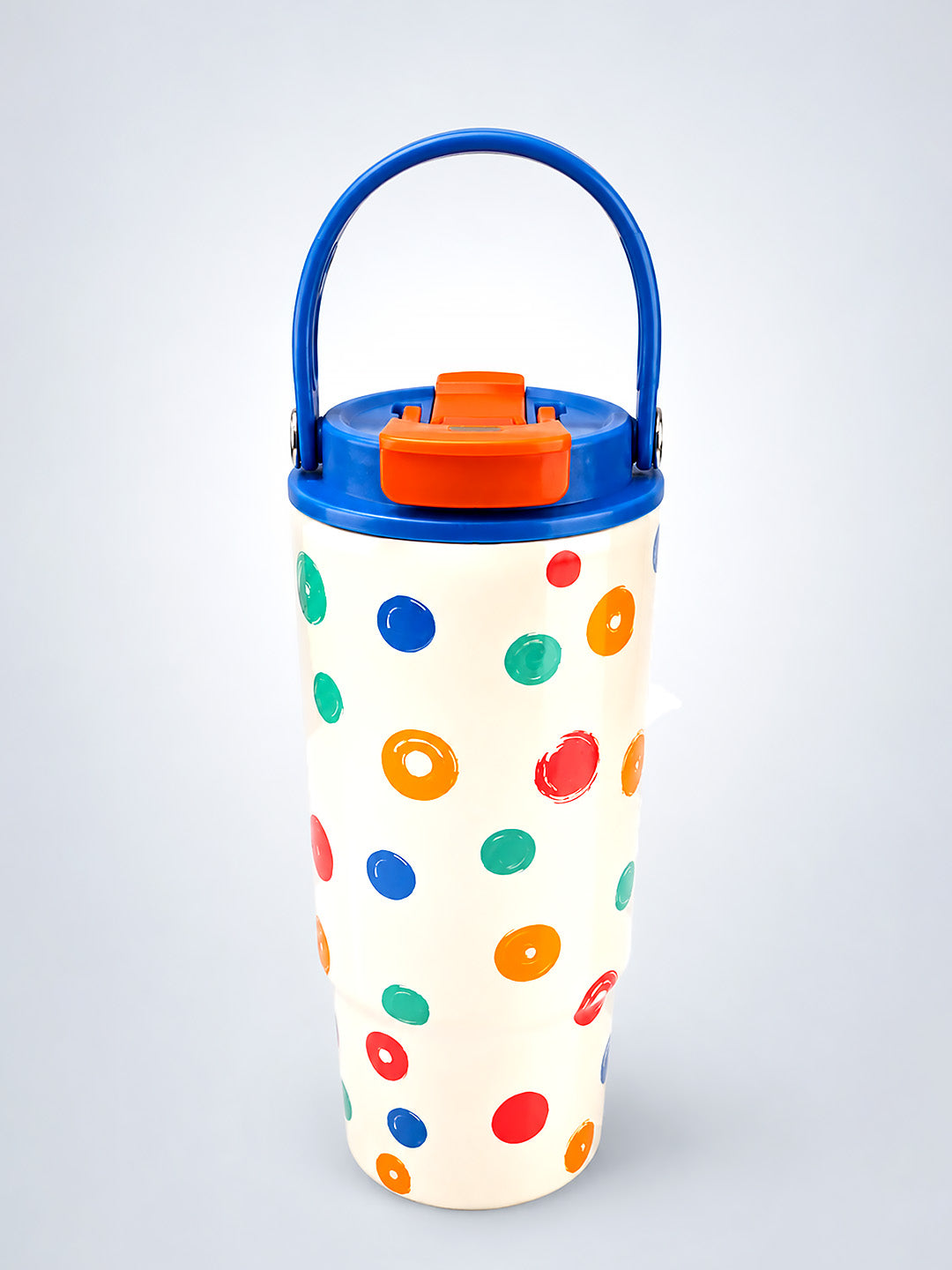 Colourful Polka Dot Stainless Steel Kids Tumbler | 2-in-1 Lid, Straw & Carry Handle