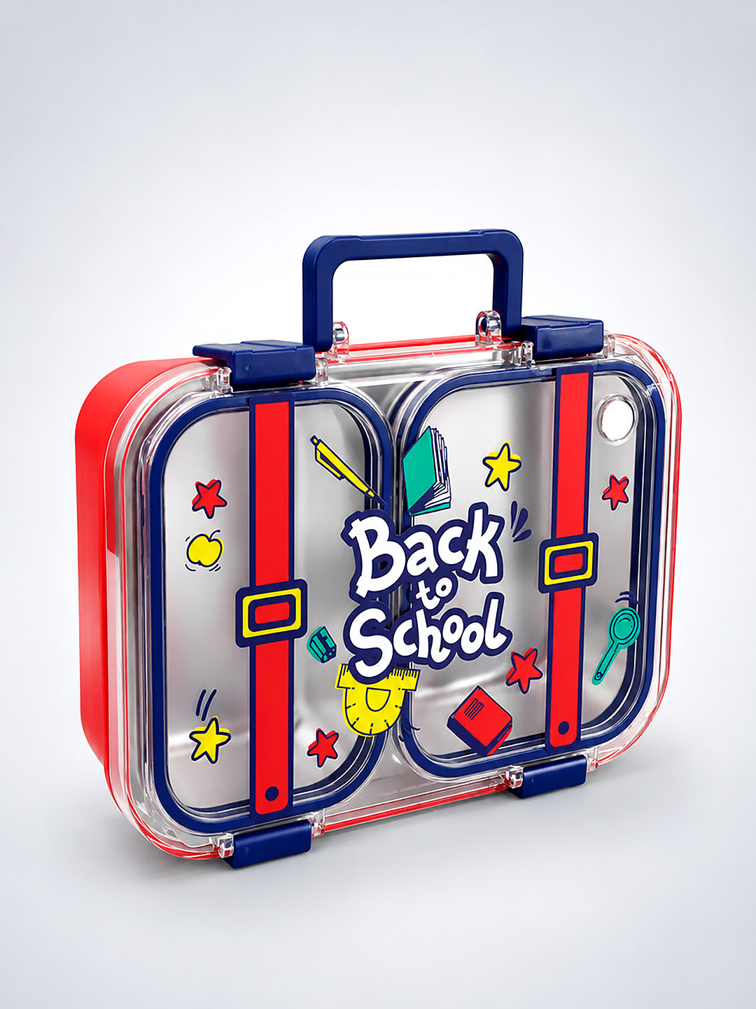 Back to School 2-Compartment Kids Steel Tiffin Lunch Box | Leak-Proof | Fork & Spoon Included