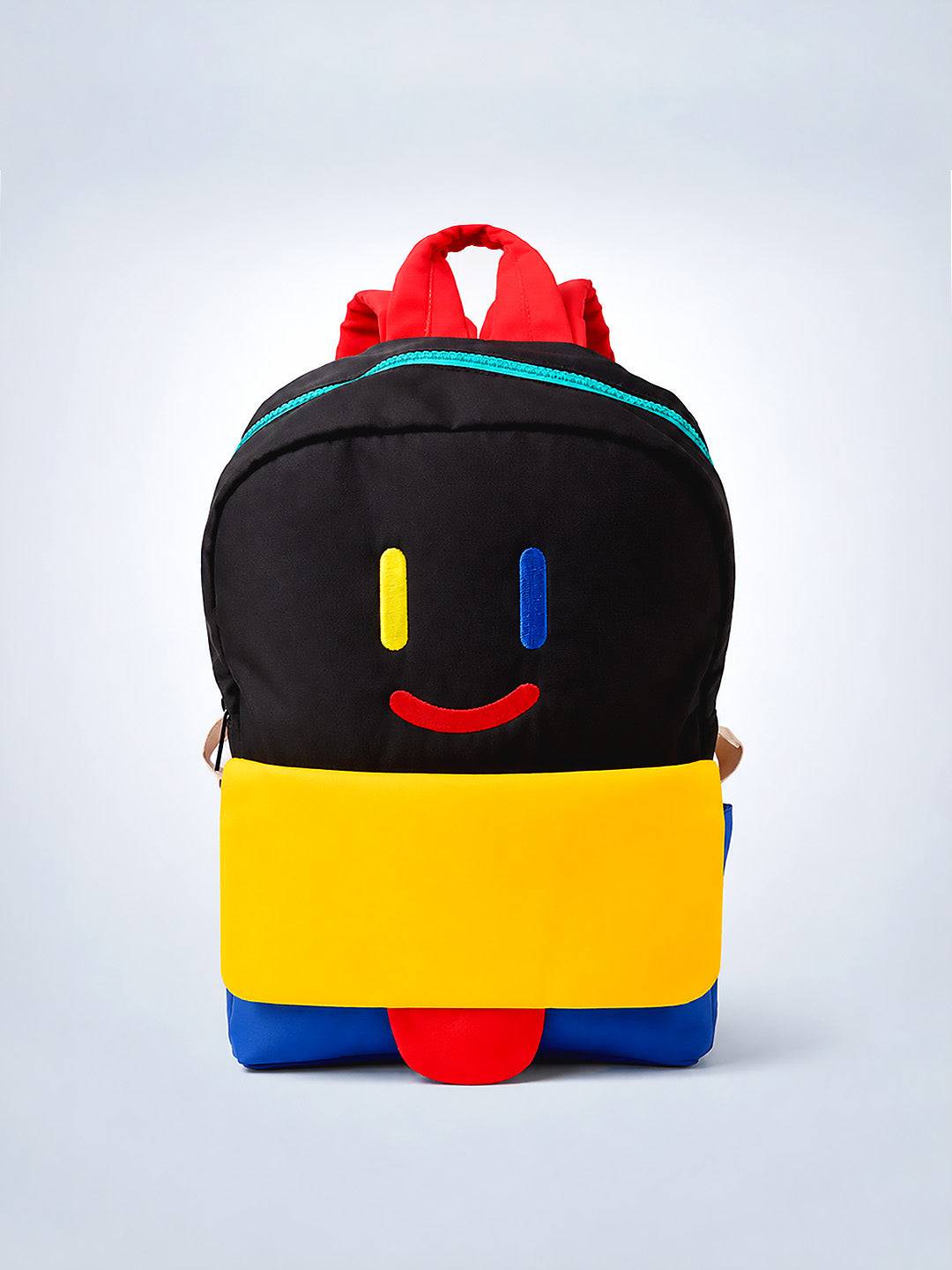 Kids Smiley Face Colour Block Backpack – Black Multi
