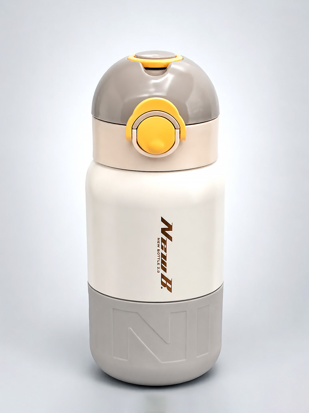 Grey & Yellow Stainless Steel Kids Water Bottle — 480ml | Flip-Lock Straw Lid & Carry Loop