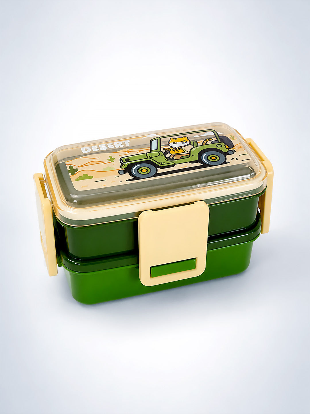 Desert Tiger 2-Tier Kids Lunch Box | Stainless Steel | Leak-Proof | Spork & Sauce Box Included