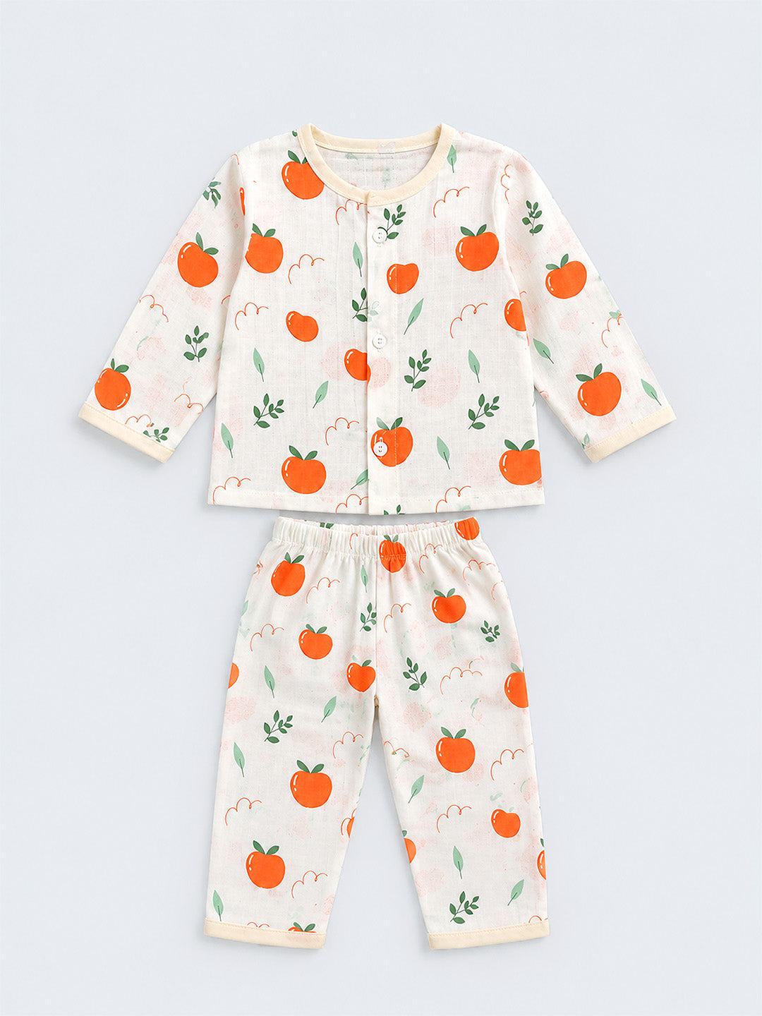 Little Oranges Baby Co-ord Set | Muslin Cotton | Full Sleeve Top & Full Pants | 0–12 Months