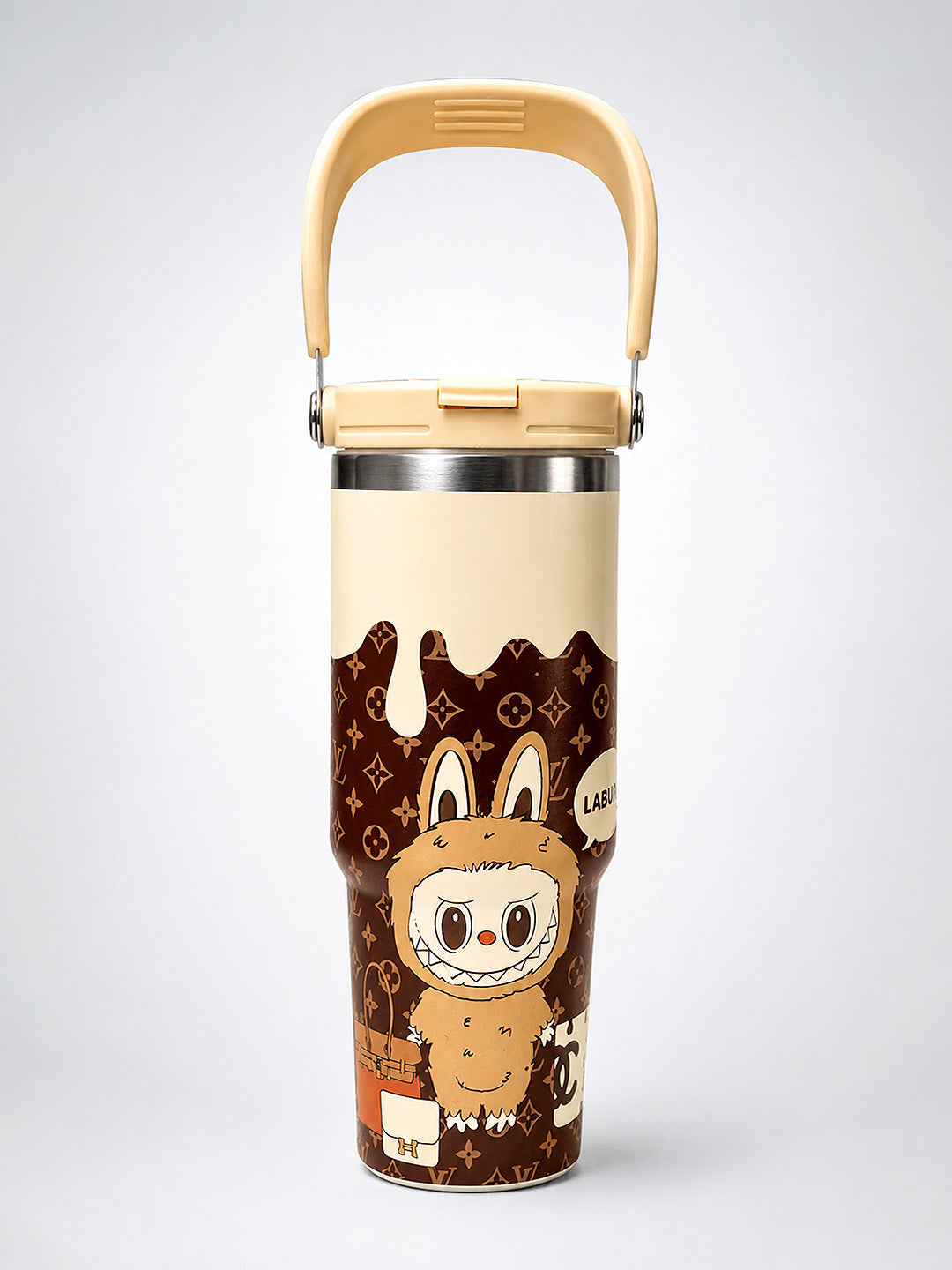 Labubu Monogram Stainless Steel Kids Tumbler | Dual Lid & Carry Handle