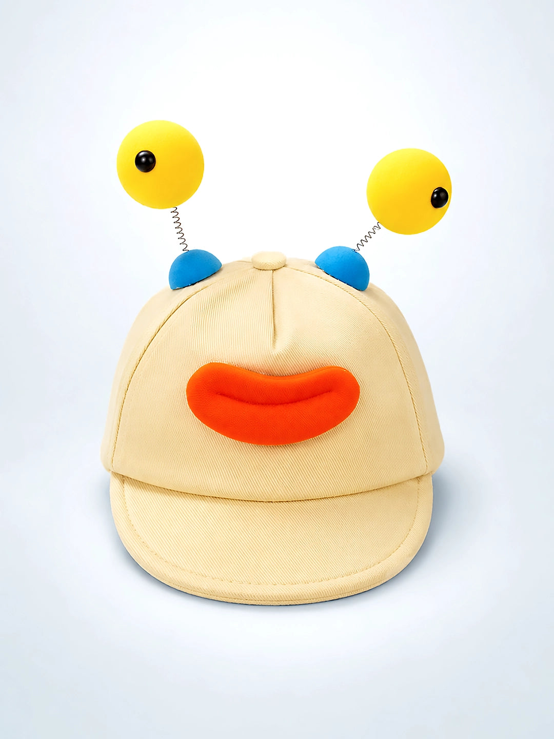 Beige 3D Alien Monster Baby Cap | Wobbly Eyeball Antennas & Adjustable Strap | 2–6 Years