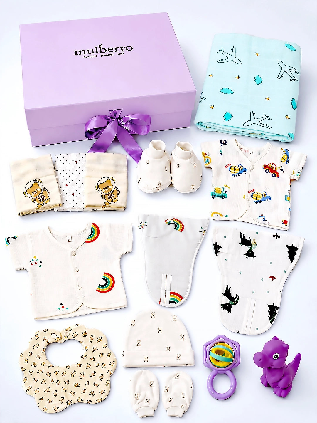 Newborn | Exclusive Muslin Cotton  |17-Piece Gift set  | Gift Box | Baby Boy & Girl | 0–6 Months
