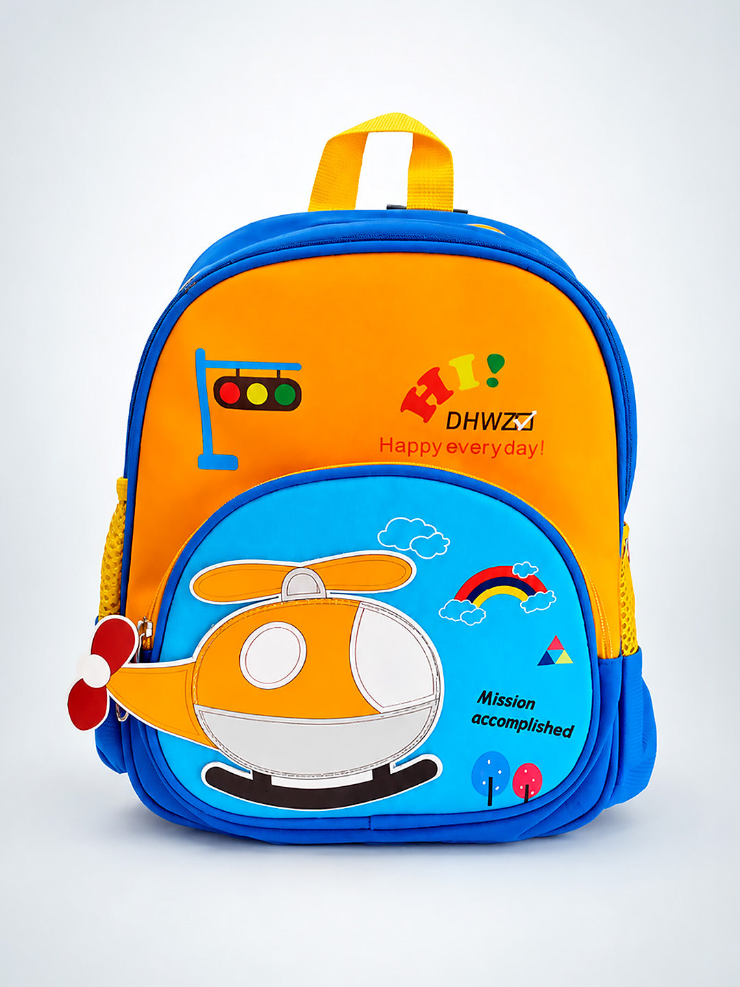 Kids Helicopter 3D Backpack – Blue & Orange School Bag for Toddlers & Kids