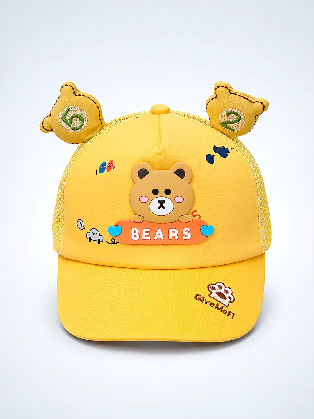 Yellow 3D Bear Kids Cap with Bear Ears | Adjustable Snapback | 2–6 Years