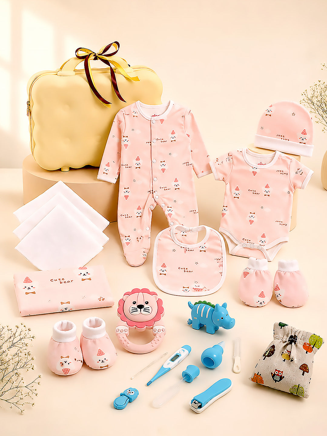 22-Piece Newborn Baby Gift Hamper | Pure Cotton | Yellow Suitcase | 0–3 Months