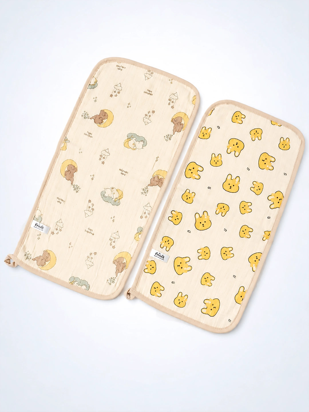 Bear & Bunny Print Muslin Burp Cloth | Set of 2 | 100% Muslin Cotton |